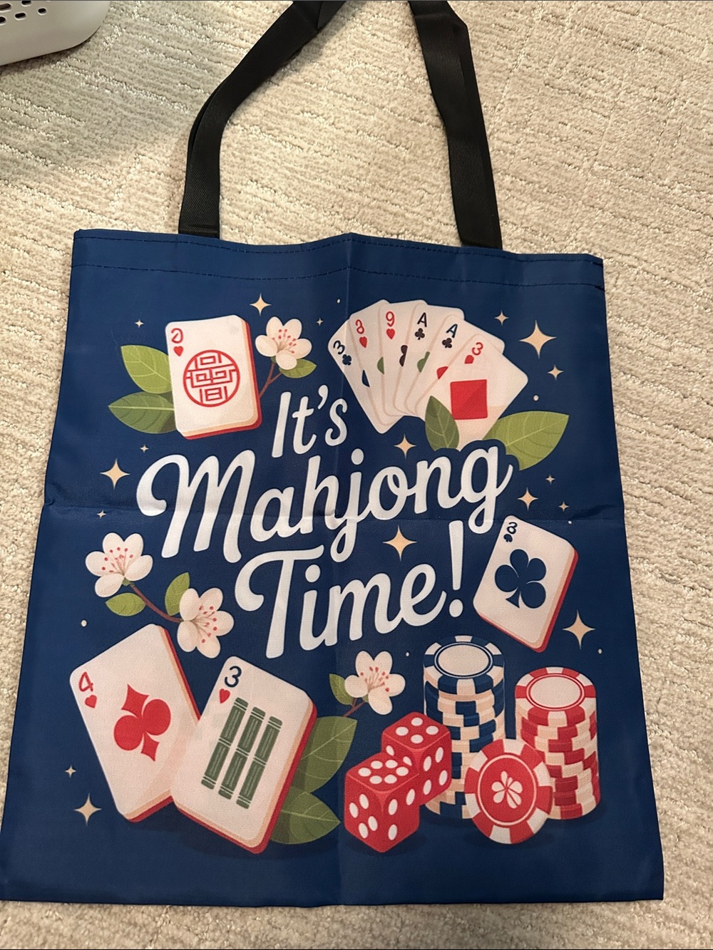 It's Mahjong Time! Blue Game Tote Bag , new